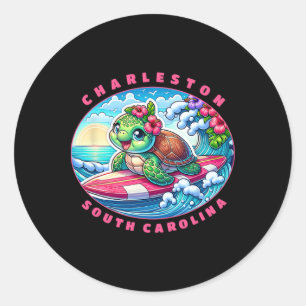 Pegatina Redonda Chicas de Charleston Carolina del Sur Lindas Surfi