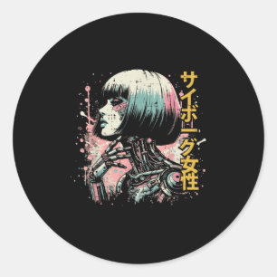 Pegatina Redonda Chicas de ciberpunk de mujer japonesa ki