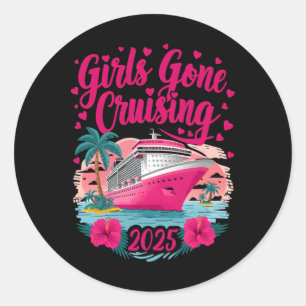 Pegatina Redonda Chicas de crucero 2025 Vacaciones de crucero para