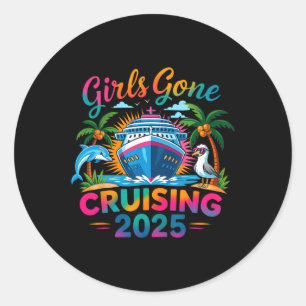 Pegatina Redonda Chicas de crucero 2025 Vacaciones en crucero para