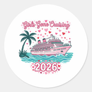 Pegatina Redonda Chicas de Crucero 2026 Fiesta de Vacaciones Crucer