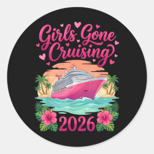 Pegatina Redonda Chicas de crucero 2026 Vacaciones de crucero para