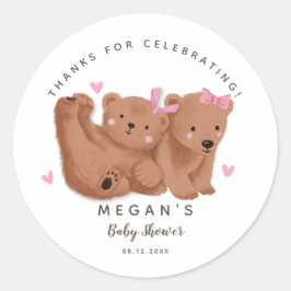 Pegatina Redonda Chicas de Cub Twin Bears Baby Shower