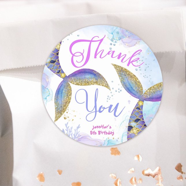Pegatina Redonda Chicas de cumpleaños 5 de la sirena Oro Azul (Subido por el creador)