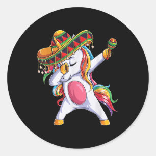Pegatina Redonda Chicas de Dabbing Unicorn Cinco De Mayo