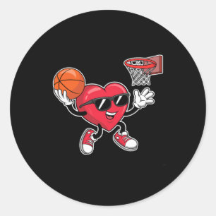 Pegatina Redonda Chicas de día de San Valentín Heart Dunking Balonc