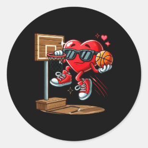 Pegatina Redonda Chicas de día de San Valentín Heart Dunking Balonc