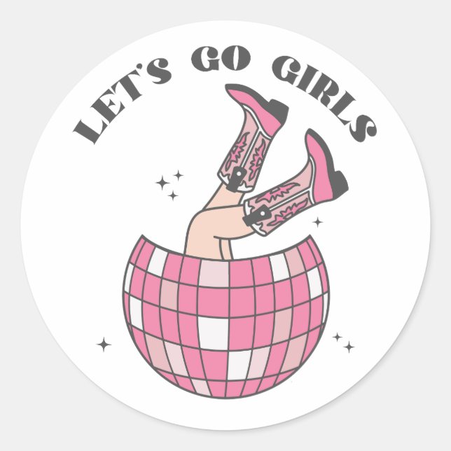 Pegatina Redonda Chicas de Disco Cowgirl Let's Go (Anverso)