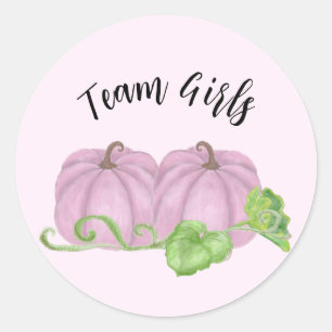 Pegatina Redonda Chicas de equipo de la calabaza rosa de dos sexos