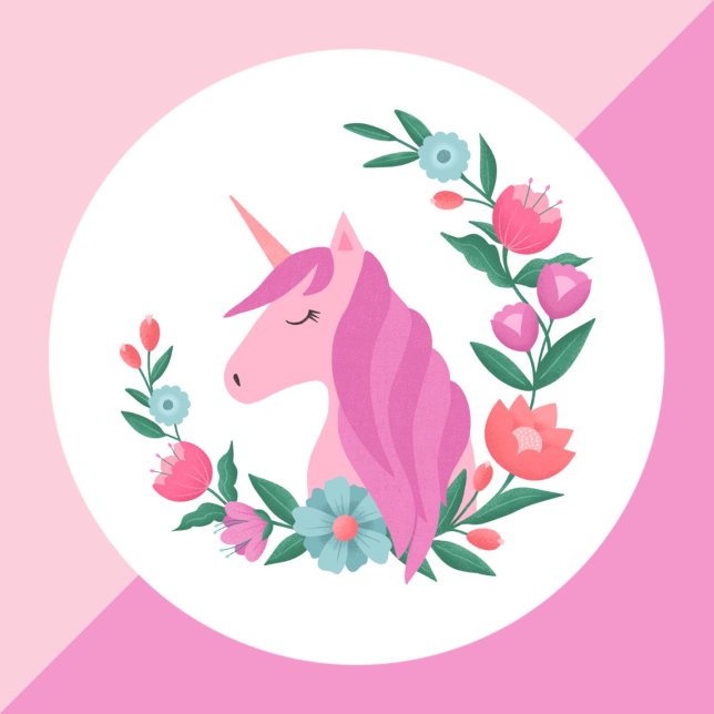 Pegatina Redonda Chicas de Floral Wreath Unicorn bonito (Subido por el creador)