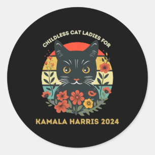 Pegatina Redonda Chicas De Gato Sin Hijos Vintage Para Kamala Harri