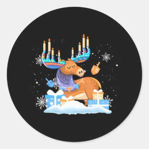 Pegatina Redonda Chicas de Hanukkah Moose Pajamas