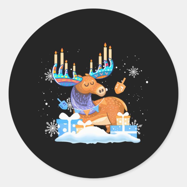 Pegatina Redonda Chicas de Hanukkah Moose Pajamas (Anverso)
