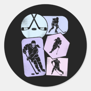 Pegatina Redonda Chicas de Hockey Hockey sobre Hielo Niños Juventud