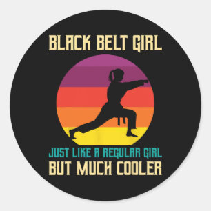 Pegatina Redonda Chicas de Karate Black Belt Promotion Funny Black