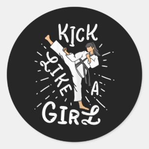 Pegatina Redonda Chicas de karate patean como kickboxing taekwondo