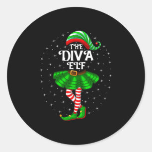 Pegatina Redonda Chicas De La Familia Que Coinciden Con Navidad