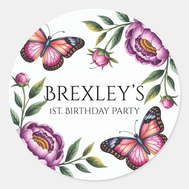 Pegatina Redonda Chicas de mariposa y peones primero. Fiesta de cum (Anverso)