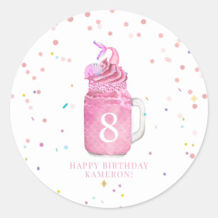 Pegatina Redonda Chicas de Mermaid Mason Jar Milkshake Cumpleaños R