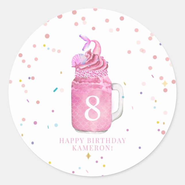 Pegatina Redonda Chicas de Mermaid Mason Jar Milkshake Cumpleaños R (Anverso)