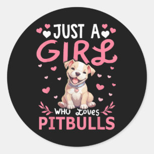 Pegatina Redonda Chicas De Perro Pitbull, Sólo Una Chica Que Ama Pi