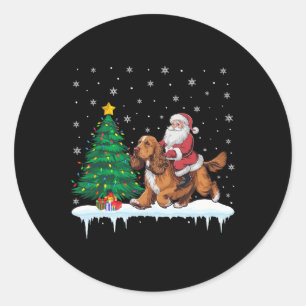 Pegatina Redonda Chicas de perros de Santa Claus Riding Er Spaniel