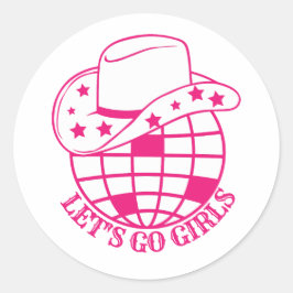 Pegatina Redonda Chicas de Pink Disco Cowgirl