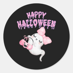 Pegatina Redonda Chicas de ropa de abrigo rosado de Halloween