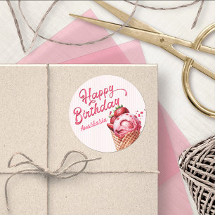 Pegatina Redonda Chicas de Scoop Ice Cream Cumpleaños