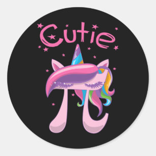 Pegatina Redonda Chicas de Unicornio en el Día De Cutie Pi