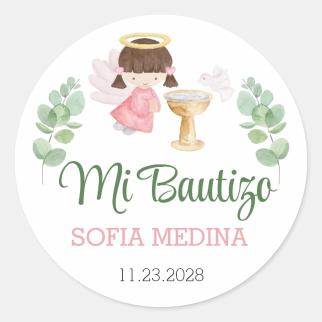 Pegatina Redonda Chicas del bautismo Bautizo Español Español Españo (Anverso)