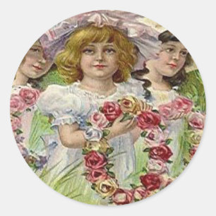 Pegatina Redonda Chicas del Día de la Decoración de Vintage