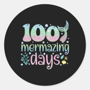 Pegatina Redonda Chicas Del Día De La Escuela 100 Días Mermazadores