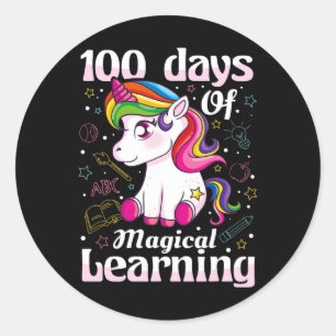 Pegatina Redonda Chicas Del Día De La Escuela Unicornio 100 Días De