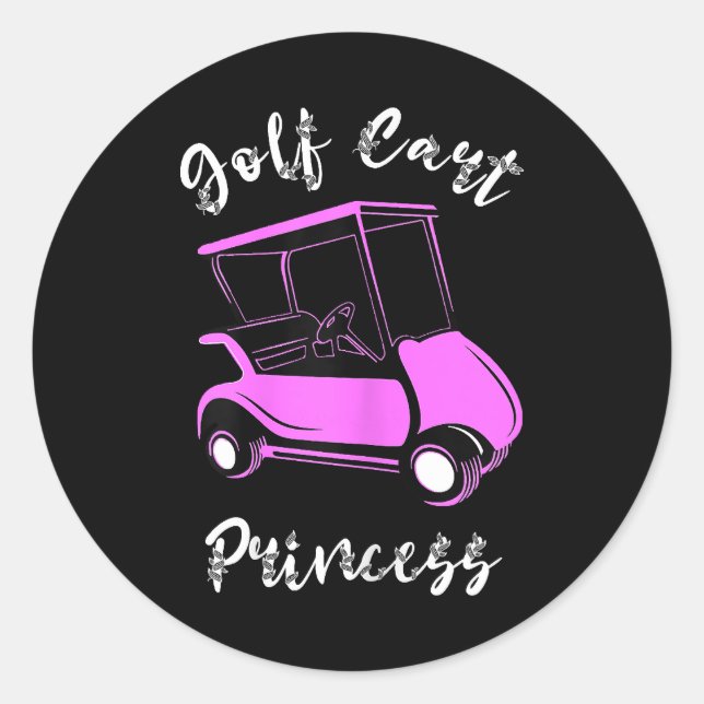 Pegatina Redonda Chicas del Golf Cart Princess Golf Cart Golfer (Anverso)