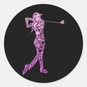 Pegatina Redonda Chicas del Golf Club Golfer Femenino de Golf