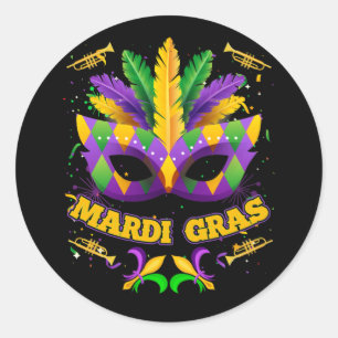 Pegatina Redonda Chicas del Mardi Gras 2022 Máscara de cuentas Fies