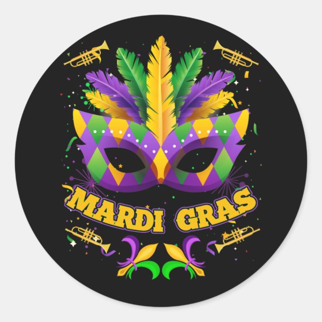 Pegatina Redonda Chicas del Mardi Gras 2022 Máscara de cuentas Fies (Anverso)