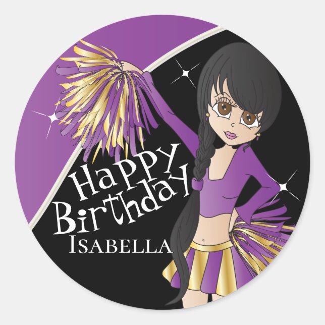 Pegatina Redonda Chicas del Pom Pom | Púrpura (Anverso)