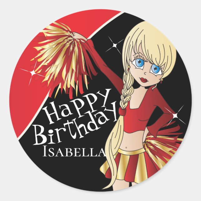 Pegatina Redonda Chicas del Pom Pom | Rojo (Anverso)