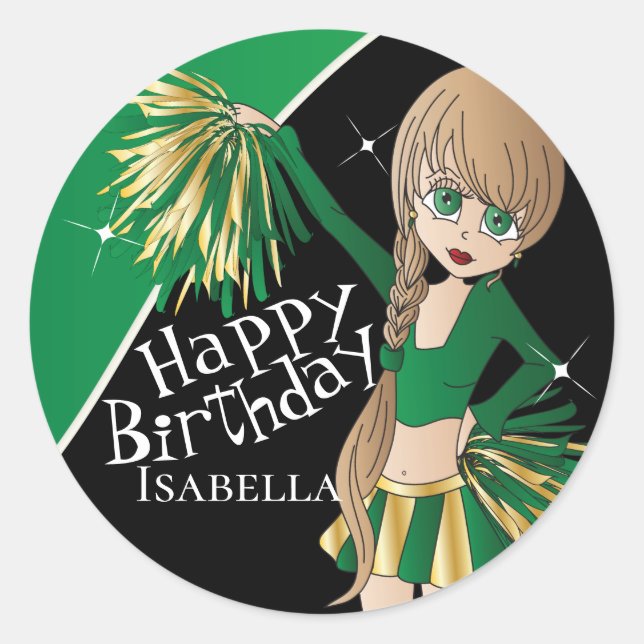 Pegatina Redonda Chicas del Pom Pom | Verde (Anverso)