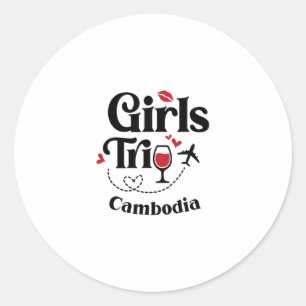 Pegatina Redonda Chicas del vino lindas viaje Camboya vacaciones 