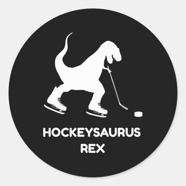 Pegatina Redonda Chicas divertidas Hockey sobre hielo T Rex Dinosau (Anverso)