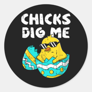 Pegatina Redonda Chicas divertidas me cavan para hombres niños niño