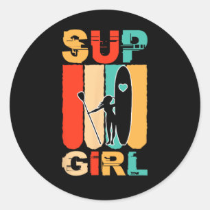 Pegatina Redonda Chicas Divertidas Sup Stand Up Paddle Surfista Sur