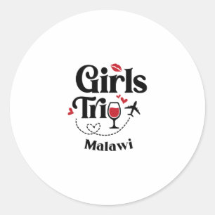 Pegatina Redonda Chicas Divertidas Viaje a Malawi Vino Vacaciones