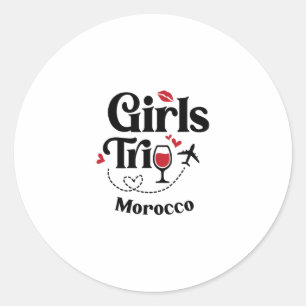 Pegatina Redonda Chicas Divertidas Viaje a Marruecos Vino Vacacione