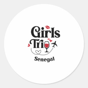 Pegatina Redonda Chicas Divertidas Viaje a Senegal Vacaciones Vino