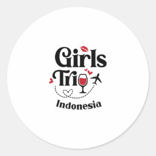 Pegatina Redonda Chicas Divertidas Viaje Vino Indonesia Vacación 