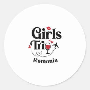 Pegatina Redonda Chicas Divertidas Viaje Vino Rumania Vacaciones